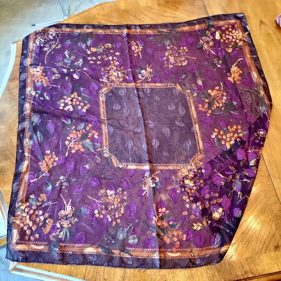Beautiful Purple and Floral Silk Scarf - Picture 3 of 5
